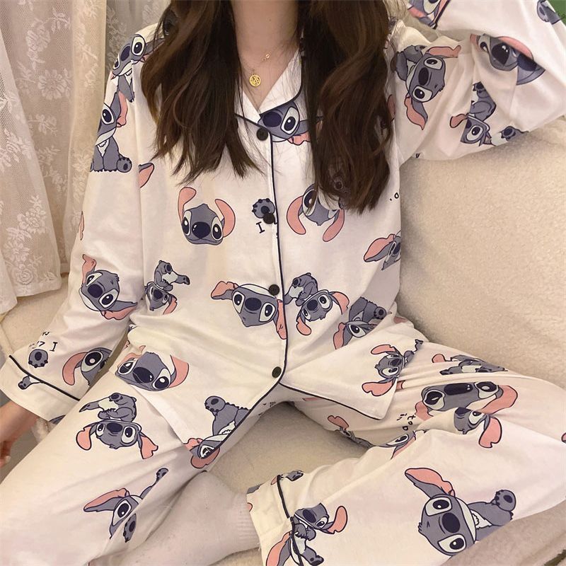 Pajamas for women spring and autumn pure cotton long-sleeved student cute plus size home wear summer 2024 new two-piece suit