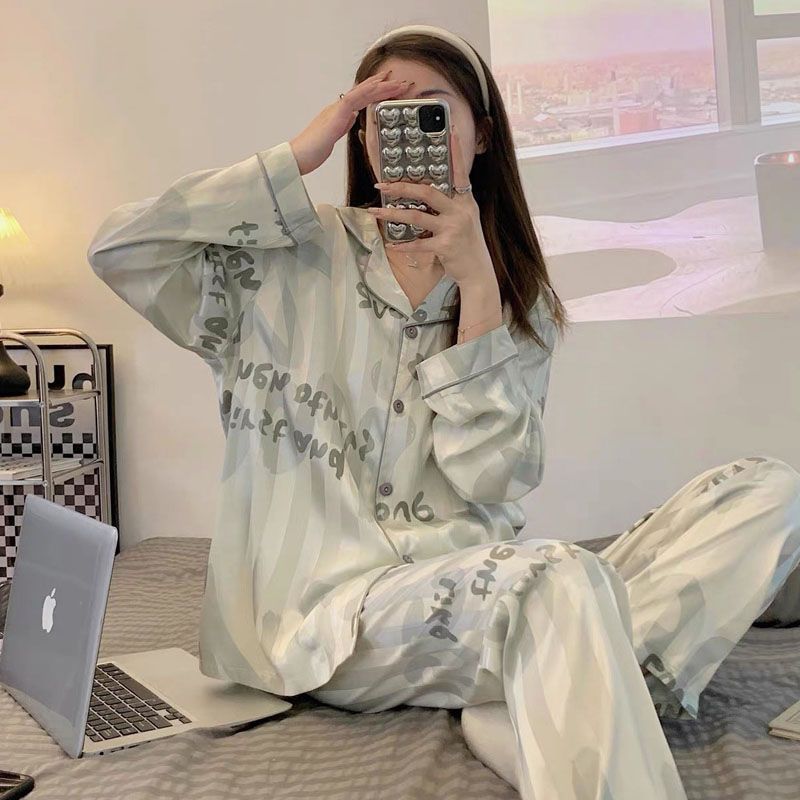 Pajamas for women spring and autumn pure cotton long-sleeved student cute plus size home wear summer 2024 new two-piece suit