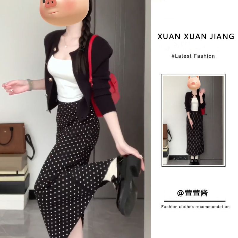 三件套裝女春新款純欲風辣妹毛衣針織開衫內搭吊帶高腰顯瘦半身裙