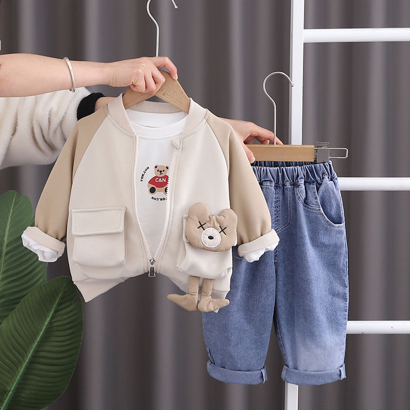 男童春装套装2024新款宝宝时髦洋气休闲童装婴幼儿童春秋季三件套
