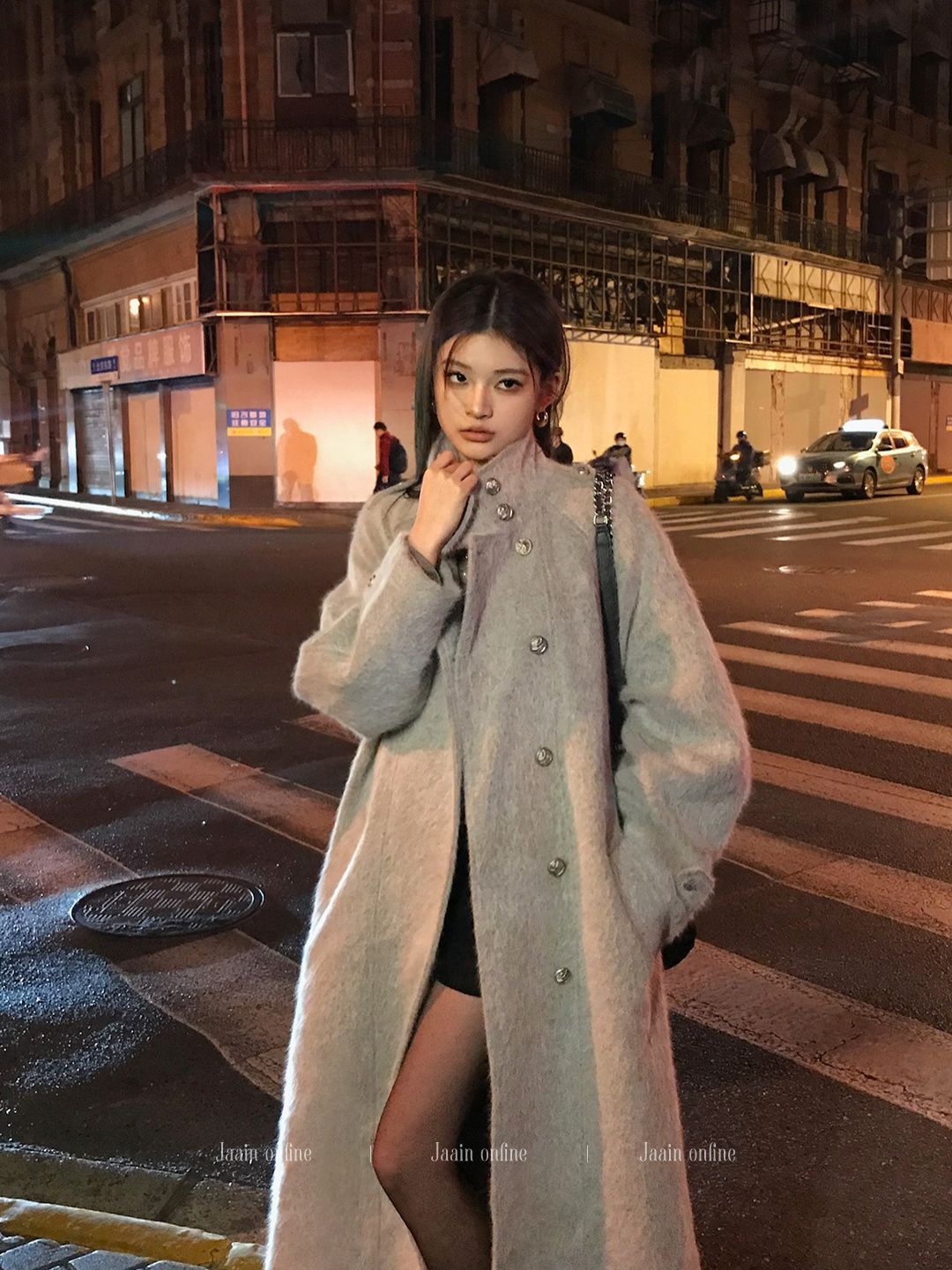 Gray stand-up collar thickened woolen coat for women autumn and winter new model ladylike temperament knee-length mid-length woolen coat