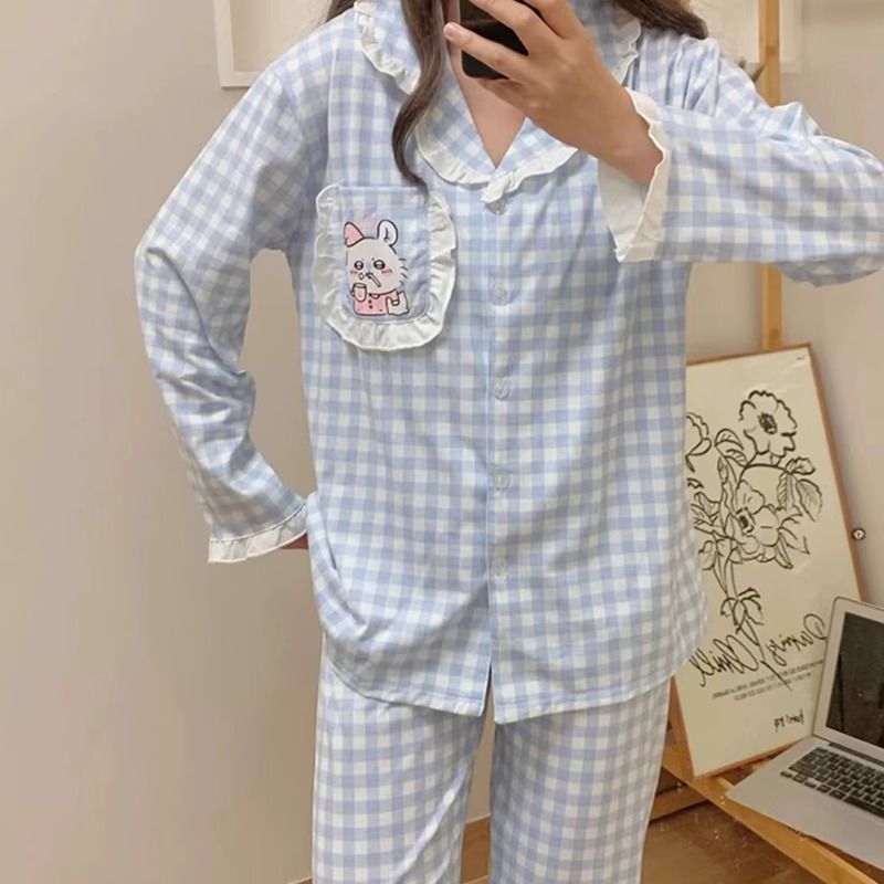 ins風日系倉鼠睡衣女春秋季新款卡通甜美可愛長袖長褲居家服套裝
