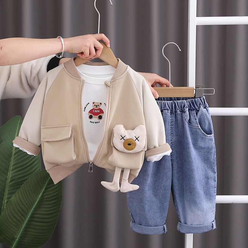 男童春装套装2024新款宝宝时髦洋气休闲童装婴幼儿童春秋季三件套
