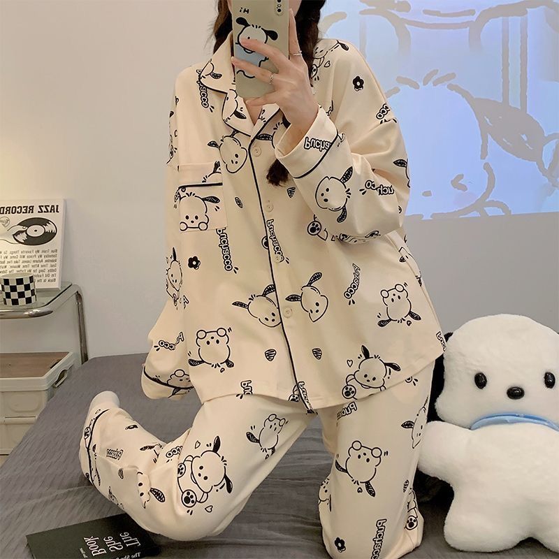 Pajamas for women spring and autumn pure cotton long-sleeved student cute plus size home wear summer 2024 new two-piece suit