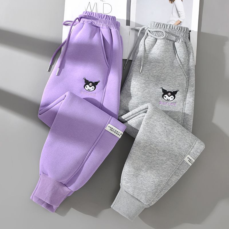 Girls' pants with velvet and thickening for winter 2023 autumn and winter new fashion casual sweatpants all-in-one velvet alpaca