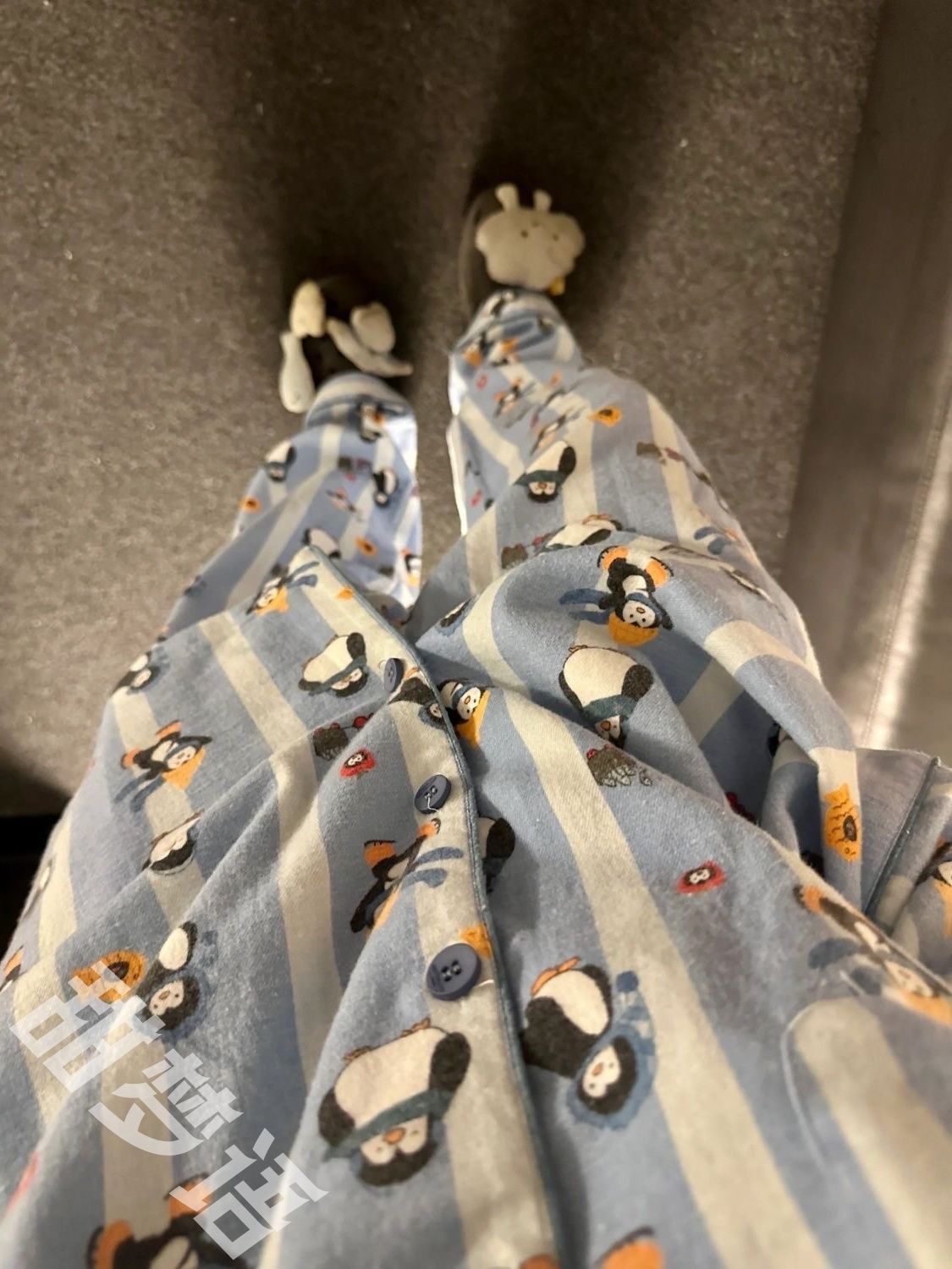 可愛卡通企鵝印花慵懶風秋冬季加厚磨毛宿舍長袖睡衣女生休閒套裝