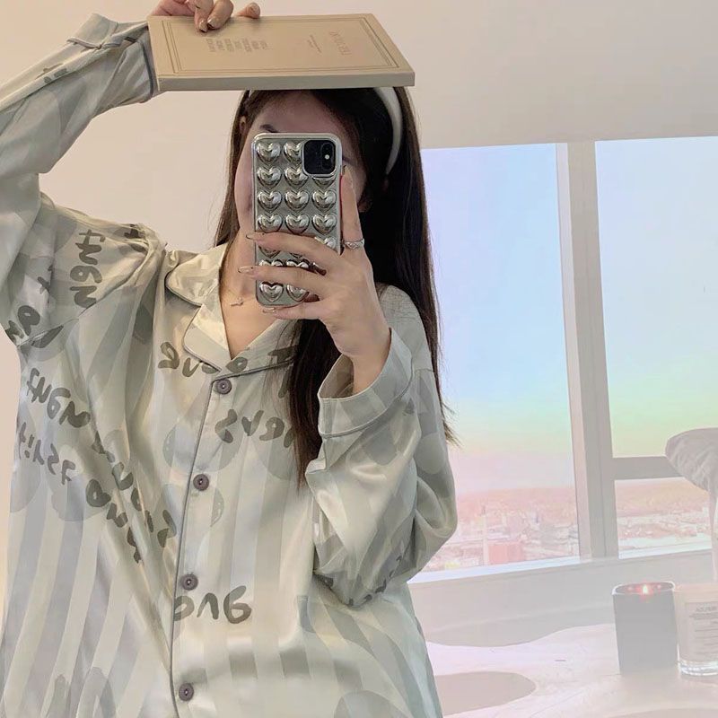 Pajamas for women spring and autumn pure cotton long-sleeved student cute plus size home wear summer 2024 new two-piece suit