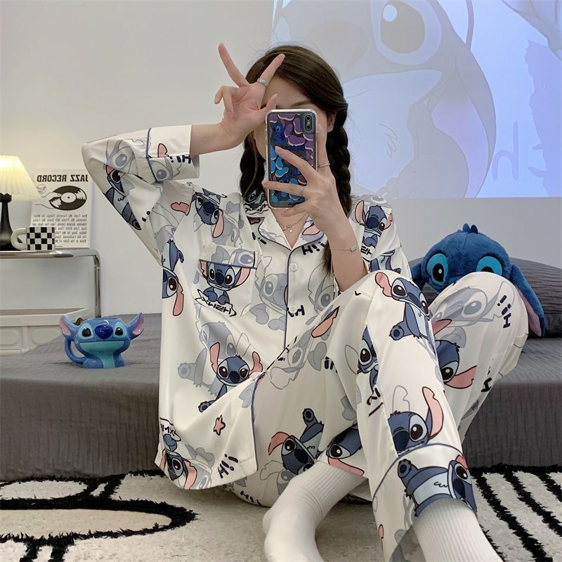 Pajamas for women spring and autumn pure cotton long-sleeved student cute plus size home wear summer 2024 new two-piece suit