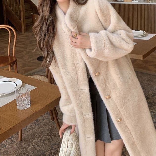  autumn and winter new style cotton thickened coat women's mid-length imitation rabbit fur eco-friendly fur imitation fur stand collar coat