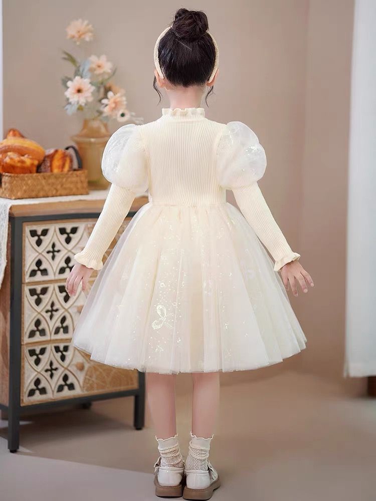 Girls Dress  New Elsa Princess Dress Autumn and Winter Thickened Sweater Skirt Children's Birthday Dress Light Luxury