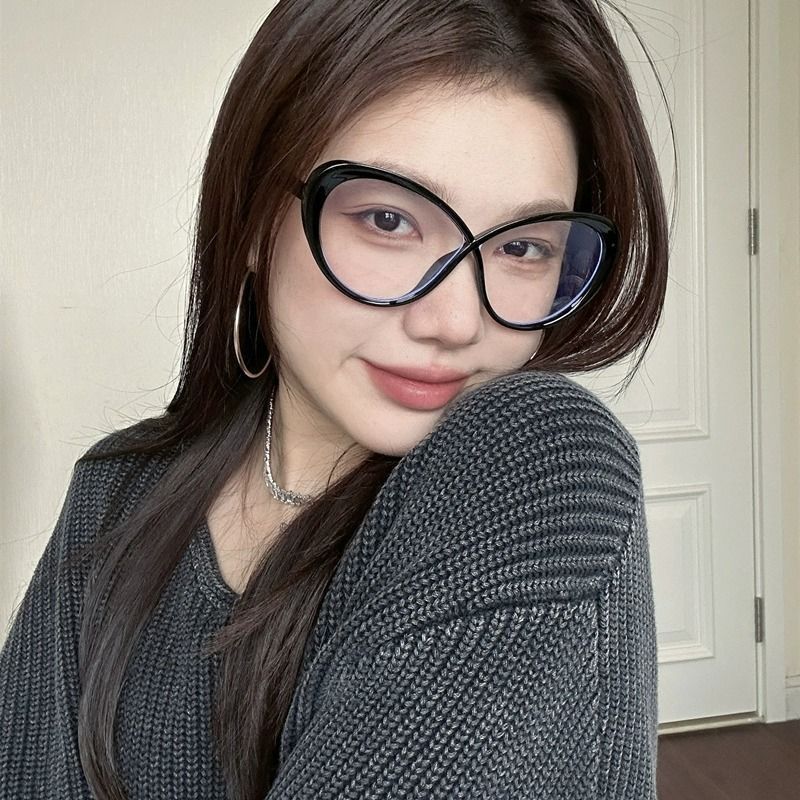 European and American retro fashion ins cat-eye black frame plain glasses frame 2024 new myopia anti-blue light flat mirror