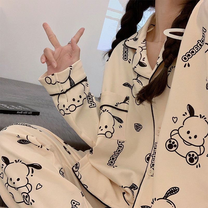 Pajamas for women spring and autumn pure cotton long-sleeved student cute plus size home wear summer 2024 new two-piece suit