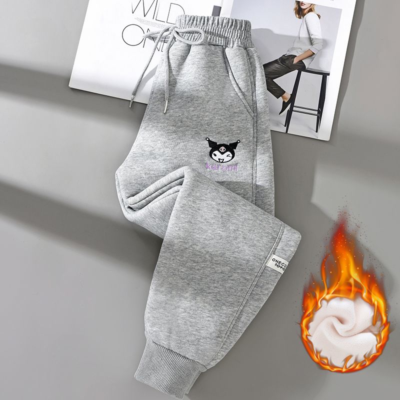 Girls' pants with velvet and thickening for winter 2023 autumn and winter new fashion casual sweatpants all-in-one velvet alpaca
