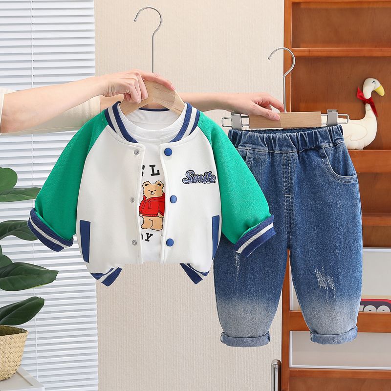 男童洋氣套裝春裝2024新款寶寶時髦棒球服春秋季嬰兒童小孩衣服潮
