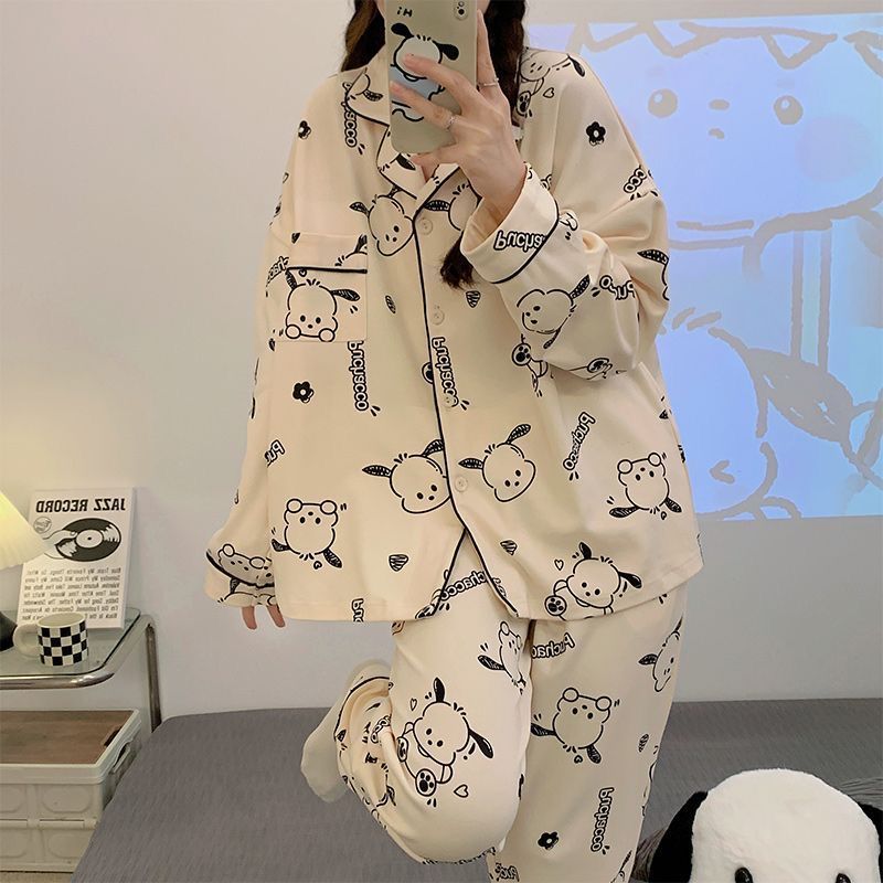 Pajamas for women spring and autumn pure cotton long-sleeved student cute plus size home wear summer 2024 new two-piece suit