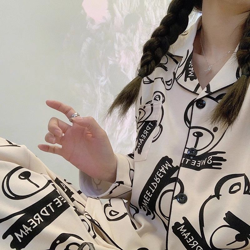 Pajamas for women spring and autumn pure cotton long-sleeved student cute plus size home wear summer 2024 new two-piece suit
