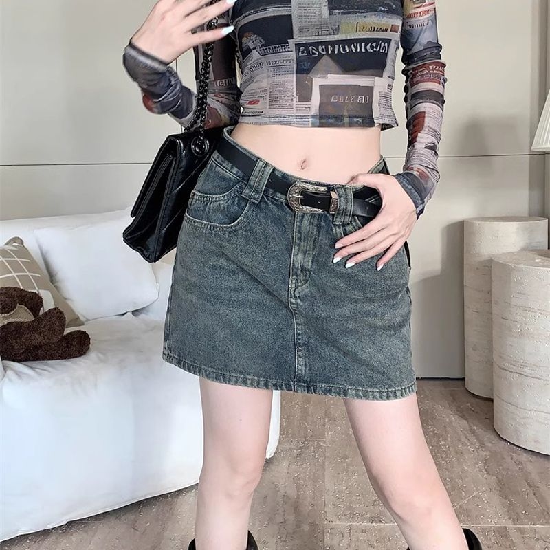 復古做舊牛仔裙半身裙女夏季高腰顯瘦防走光包臀裙a字短裙裙褲潮