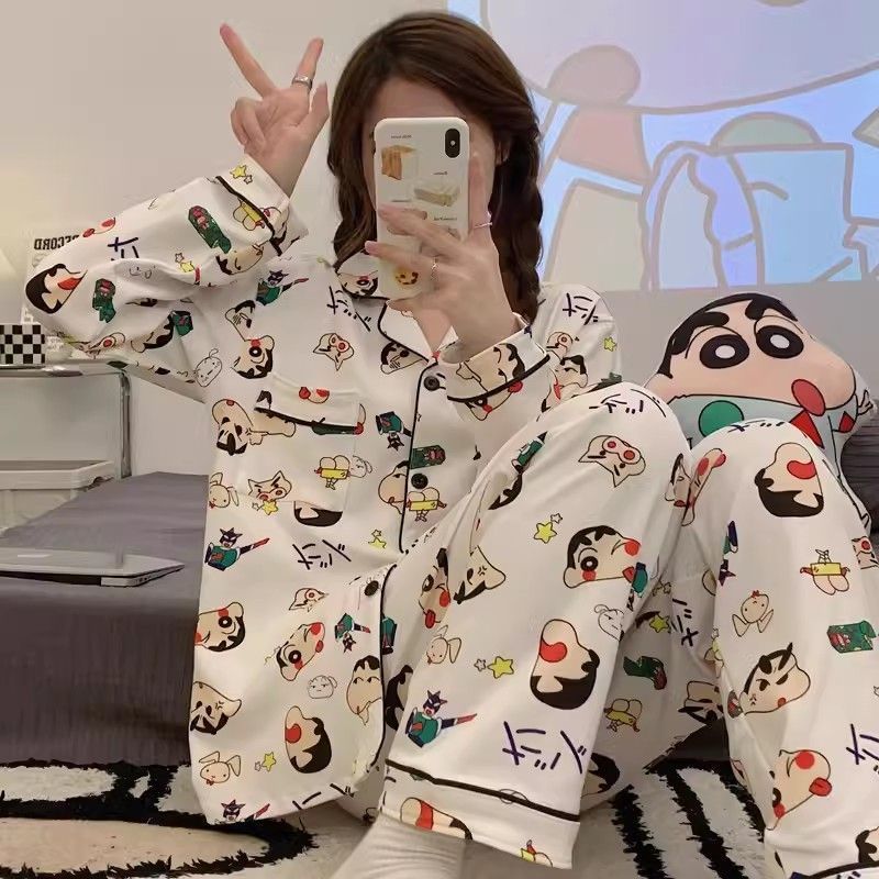Pajamas for women spring and autumn pure cotton long-sleeved student cute plus size home wear summer 2024 new two-piece suit