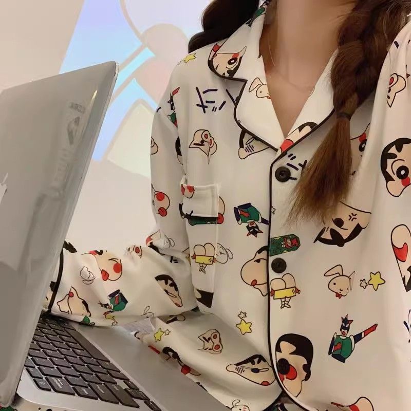 Pajamas for women spring and autumn pure cotton long-sleeved student cute plus size home wear summer 2024 new two-piece suit