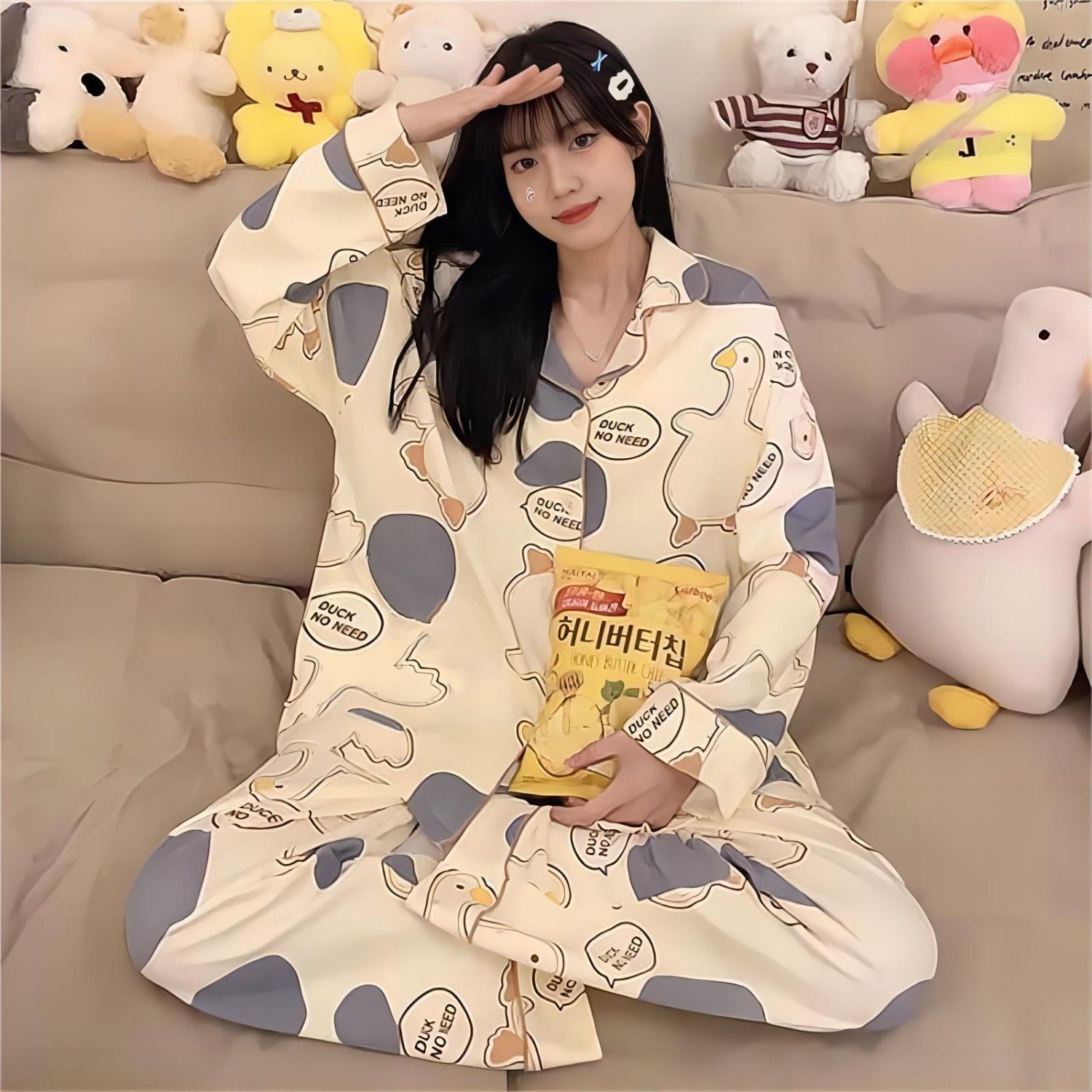 Pajamas for women spring and autumn pure cotton long-sleeved student cute plus size home wear summer 2024 new two-piece suit