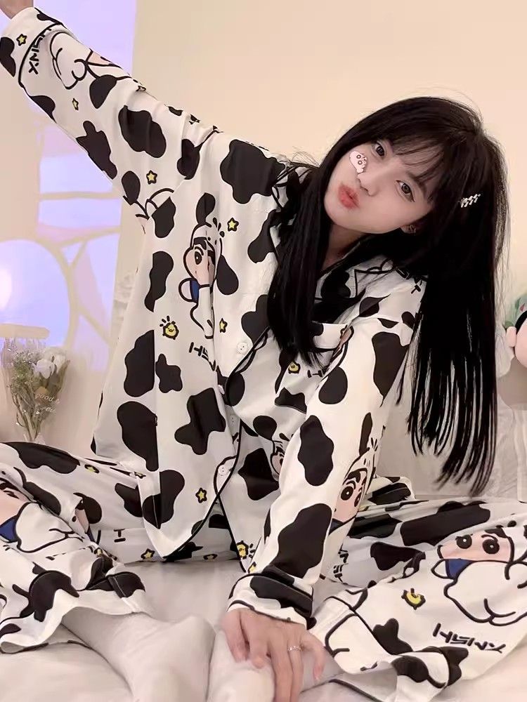 Pajamas for women spring and autumn pure cotton long-sleeved student cute plus size home wear summer 2024 new two-piece suit