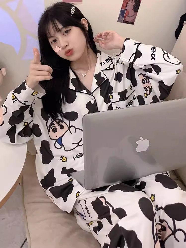 Pajamas for women spring and autumn pure cotton long-sleeved student cute plus size home wear summer 2024 new two-piece suit