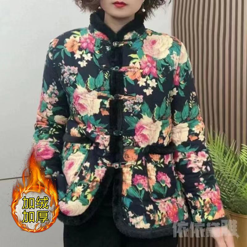 High-end new winter cotton tops and jackets for women Internet celebrities retro Chinese style large size cotton jackets plus velvet warm cotton coats