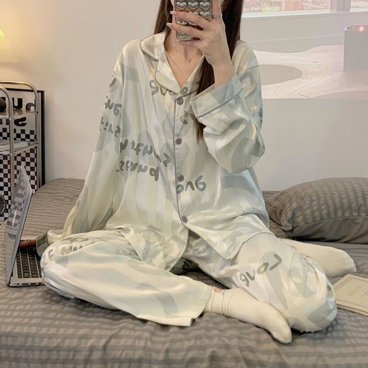 Pajamas for women spring and autumn pure cotton long-sleeved student cute plus size home wear summer 2024 new two-piece suit