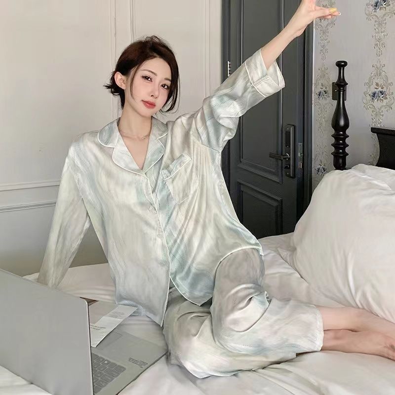 Pajamas for women spring and autumn pure cotton long-sleeved student cute plus size home wear summer 2024 new two-piece suit