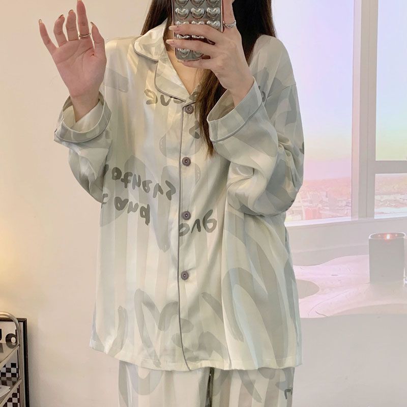 Pajamas for women spring and autumn pure cotton long-sleeved student cute plus size home wear summer 2024 new two-piece suit