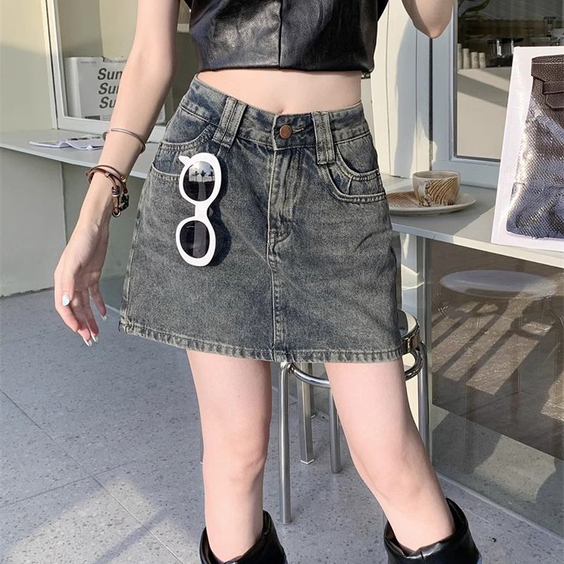 復古做舊牛仔半身裙女夏季新款辣妹高腰顯瘦包臀裙子防走光短褲裙