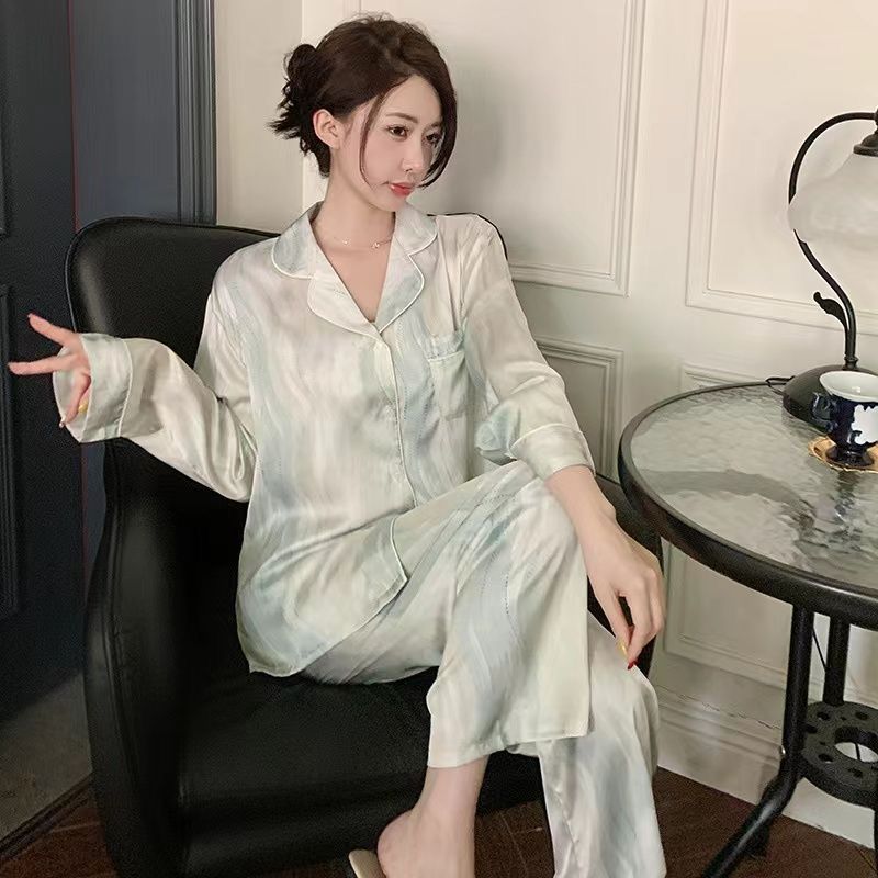 Pajamas for women spring and autumn pure cotton long-sleeved student cute plus size home wear summer 2024 new two-piece suit