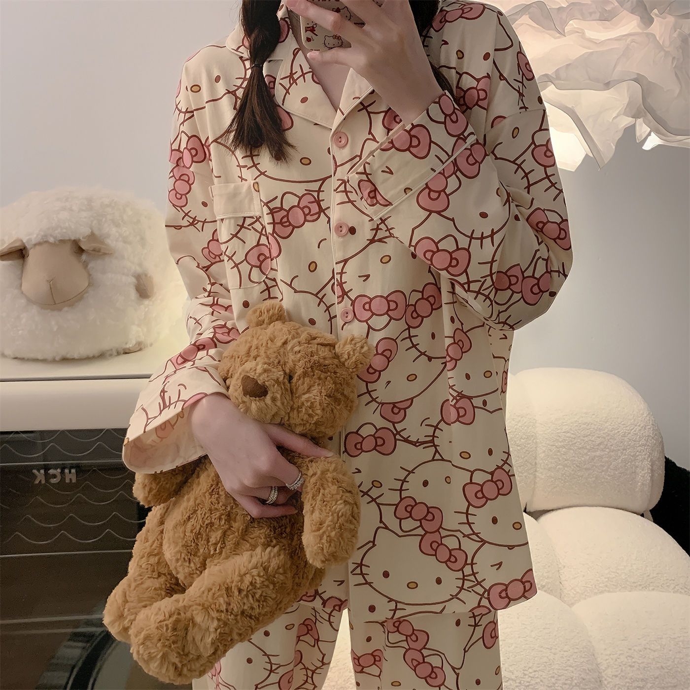Pajamas for women spring and autumn pure cotton long-sleeved student cute plus size home wear summer 2024 new two-piece suit