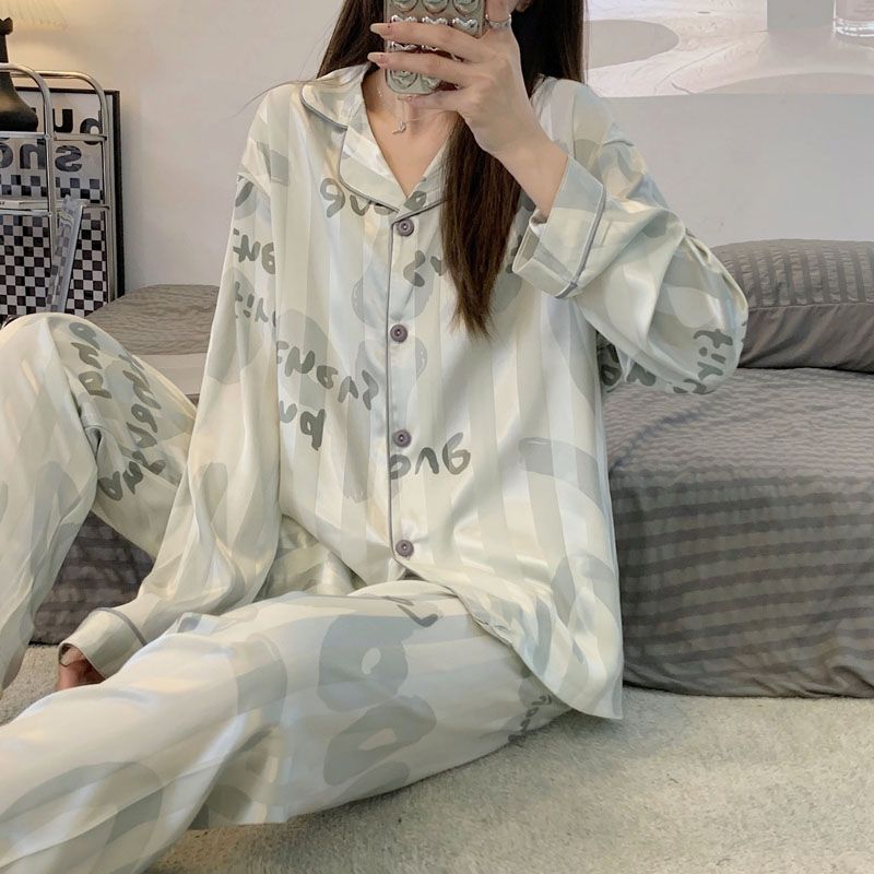 Pajamas for women spring and autumn pure cotton long-sleeved student cute plus size home wear summer 2024 new two-piece suit