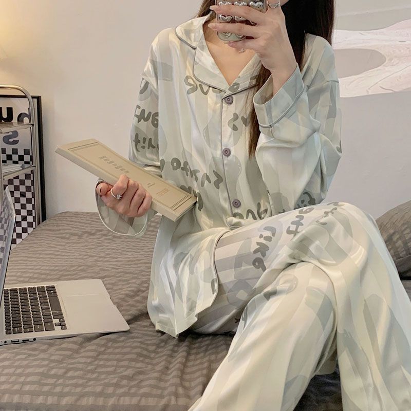 Pajamas for women spring and autumn pure cotton long-sleeved student cute plus size home wear summer 2024 new two-piece suit