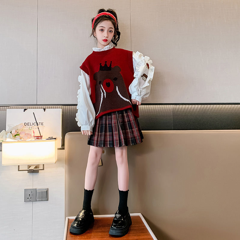 Girls' Autumn and Winter Dresses 2024 New Style Children's College Style Winter Girls' New Year JK Suit Skirts
