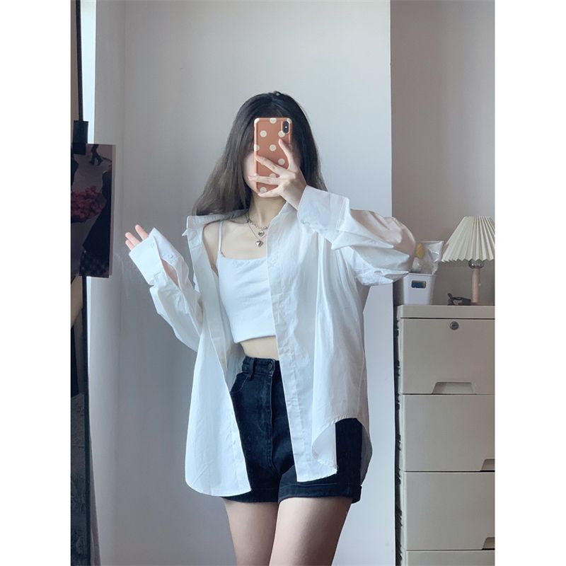 白色襯衫女春秋季韓系學院風百搭寬鬆顯瘦設計感小眾別致長袖上衣
