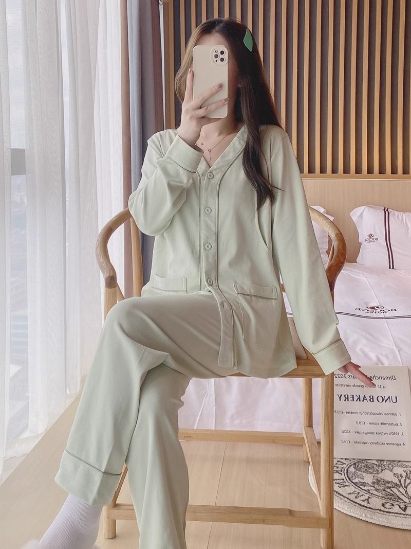 Geqianya confinement clothes pajamas spring and autumn long-sleeved maternal breastfeeding and sweat-absorbing pregnant women's outer wear home clothes set