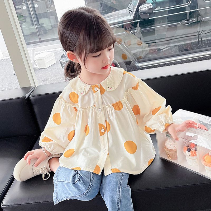 Girls' shirts spring and autumn 2024 new style little girl baby spring tops children's spring long-sleeved shirts