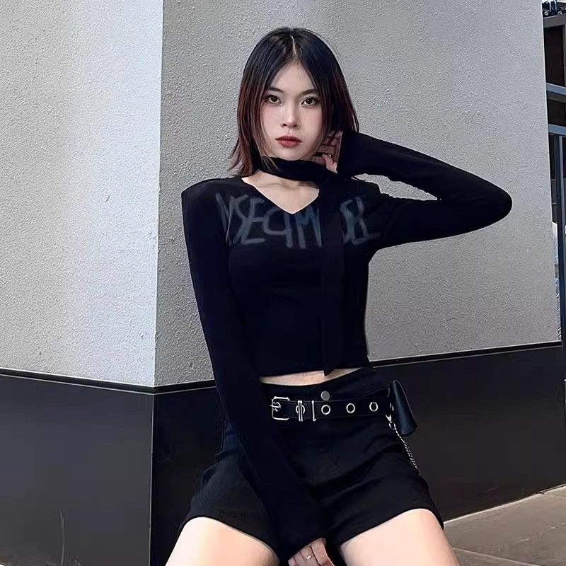 德絨正肩修身高腰V領加絨長袖t恤女打底衫秋冬設計感內搭保暖上衣
