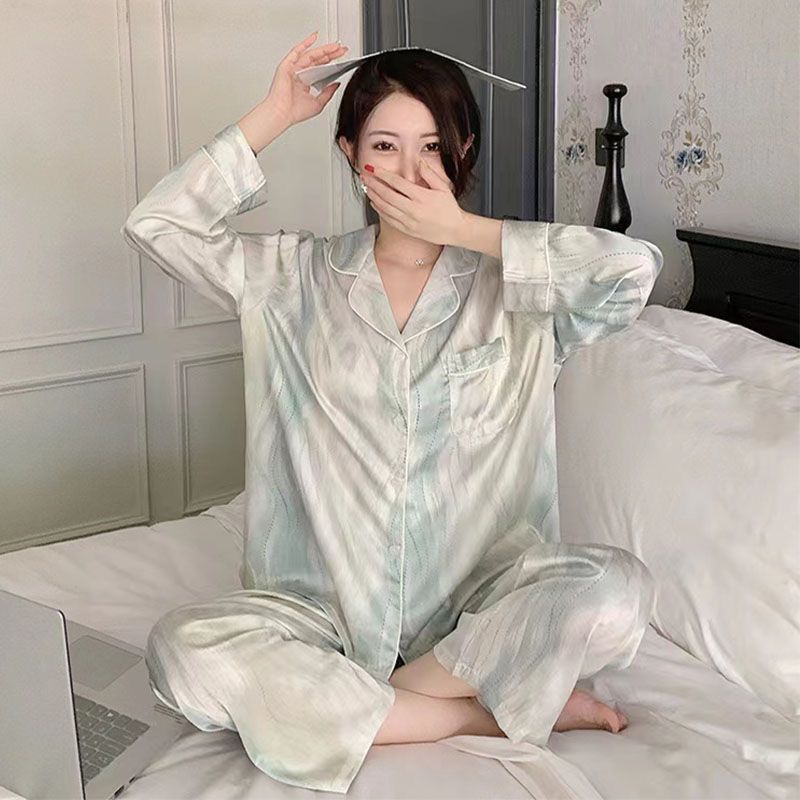 Pajamas for women spring and autumn pure cotton long-sleeved student cute plus size home wear summer 2024 new two-piece suit
