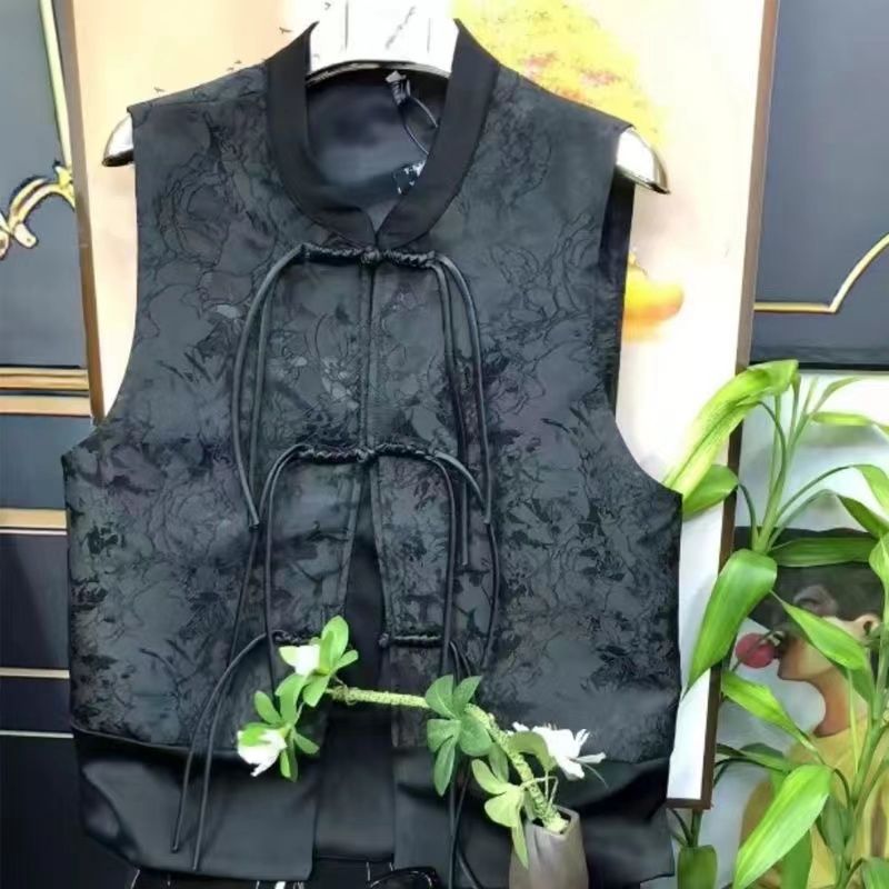  Winter New Style Chinese Retro Tassel Disc Button Jacquard Vest Fashionable Western European Style Slim and Versatile Top