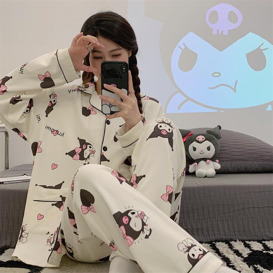 Pajamas for women spring and autumn pure cotton long-sleeved student cute plus size home wear summer 2024 new two-piece suit