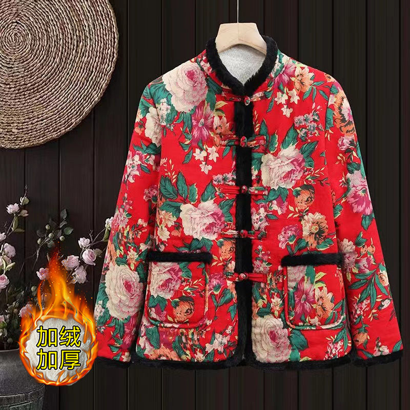 High-end new winter cotton tops and jackets for women Internet celebrities retro Chinese style large size cotton jackets plus velvet warm cotton coats