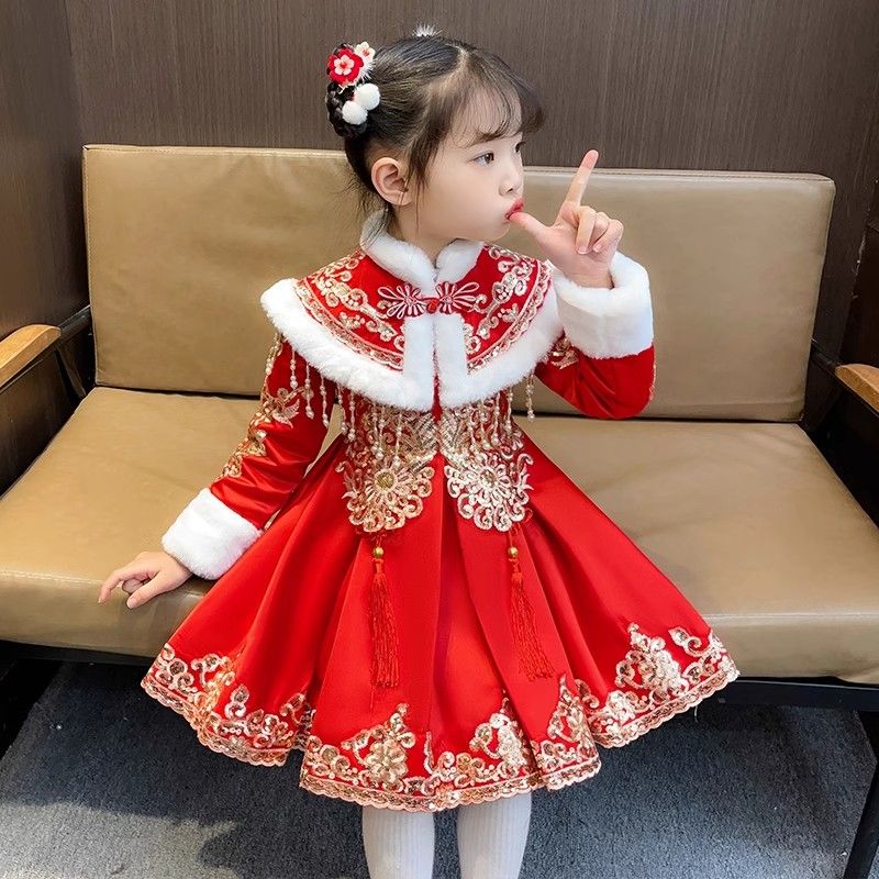 拜年服女童冬款漢服2023新款中國風兒童寶寶新年唐裝喜慶衣服冬季
