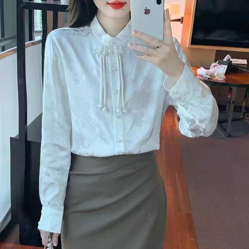 新中式女裝國風盤扣襯衣長袖秋冬襯衫設計感高級復古氣質上衣