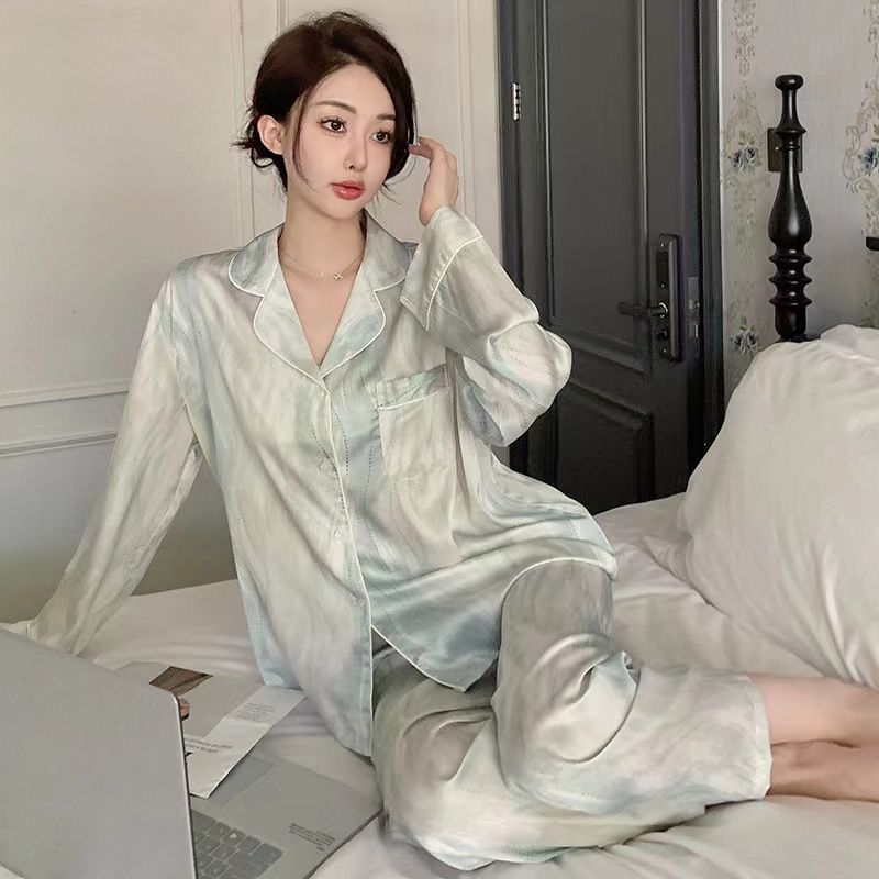 Pajamas for women spring and autumn pure cotton long-sleeved student cute plus size home wear summer 2024 new two-piece suit