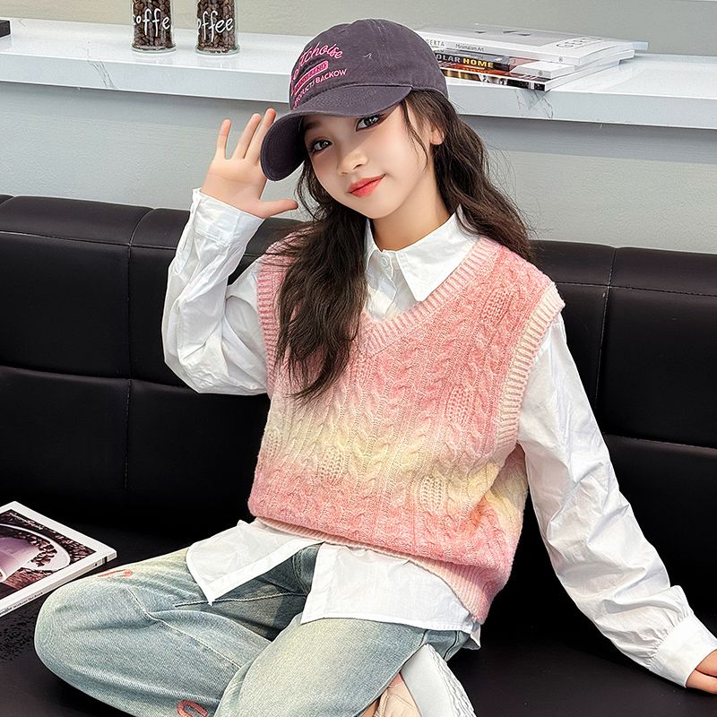 Girls Suits Spring and Autumn 2024 New Fashionable Girls' Shirts and Vests Three-piece Set Children's Spring Clothes Fashionable Children's Clothes