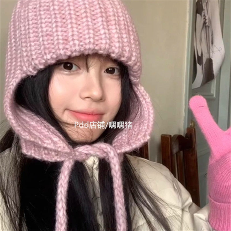 嘿嘿豬/冬日氛圍感ins韓系針織毛線帽女秋冬季保暖護耳加厚護耳帽