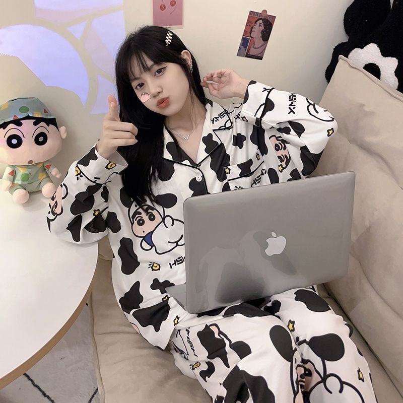 Pajamas for women spring and autumn pure cotton long-sleeved student cute plus size home wear summer 2024 new two-piece suit